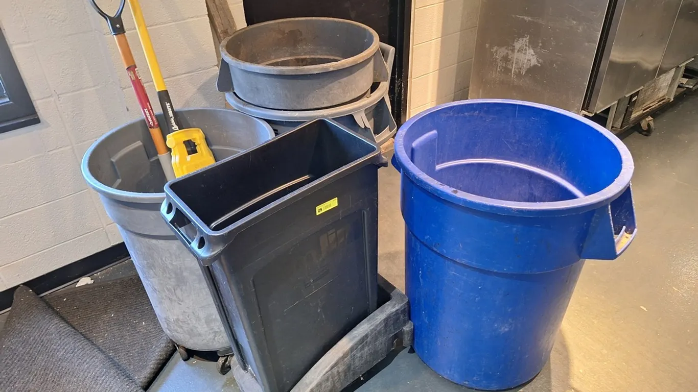 Assorted Poly Trash Cans, More