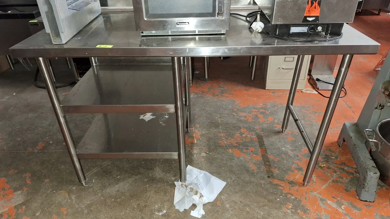 SS Table with Backsplash and 2 Undershelves, 60"x30"x36"