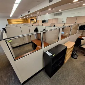 20 Workspace Cubicle Assembly, Each Space Approx 6'x6', 67" Walls, Work Stations and File Cabinets Included