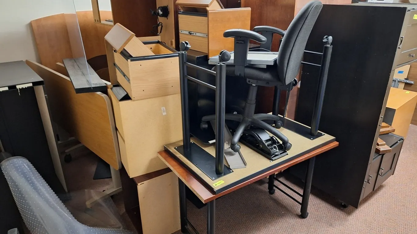 Large Quantity Assorted Furniture- Chairs, Desks, Table Tops, Kitchen and More