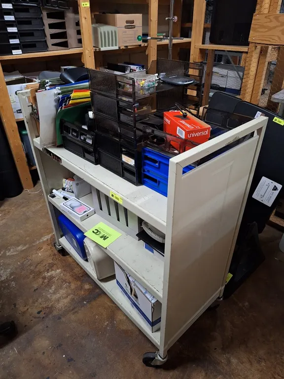 Metal Cart with Assorted Office Supplies, 36"x18"x42"