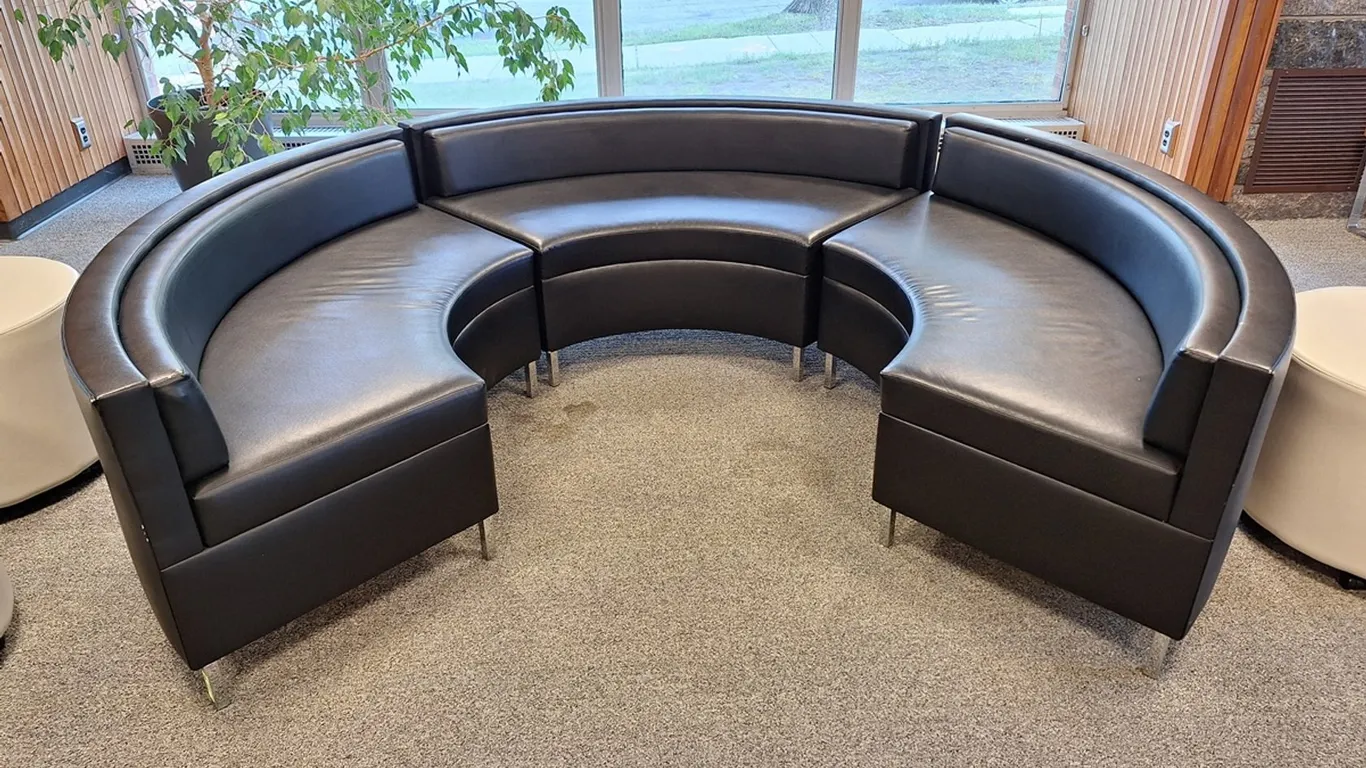 3 Piece Vinyl Crescent Couch, 96"x82" Footprint, 28"H