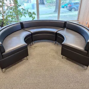 3 Piece Vinyl Crescent Couch, 96"x82" Footprint, 28"H