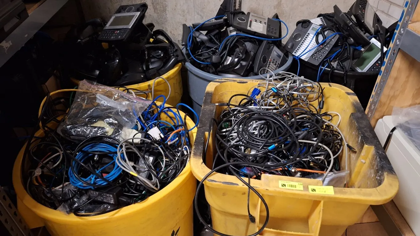 Contents of 5 Bins- Phones and Electrical