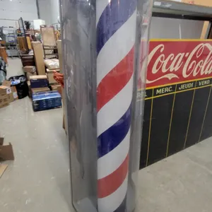 Vintage Barber Pole in Clear Cylindrical Case, Red, White and Blue Stripes, 72”