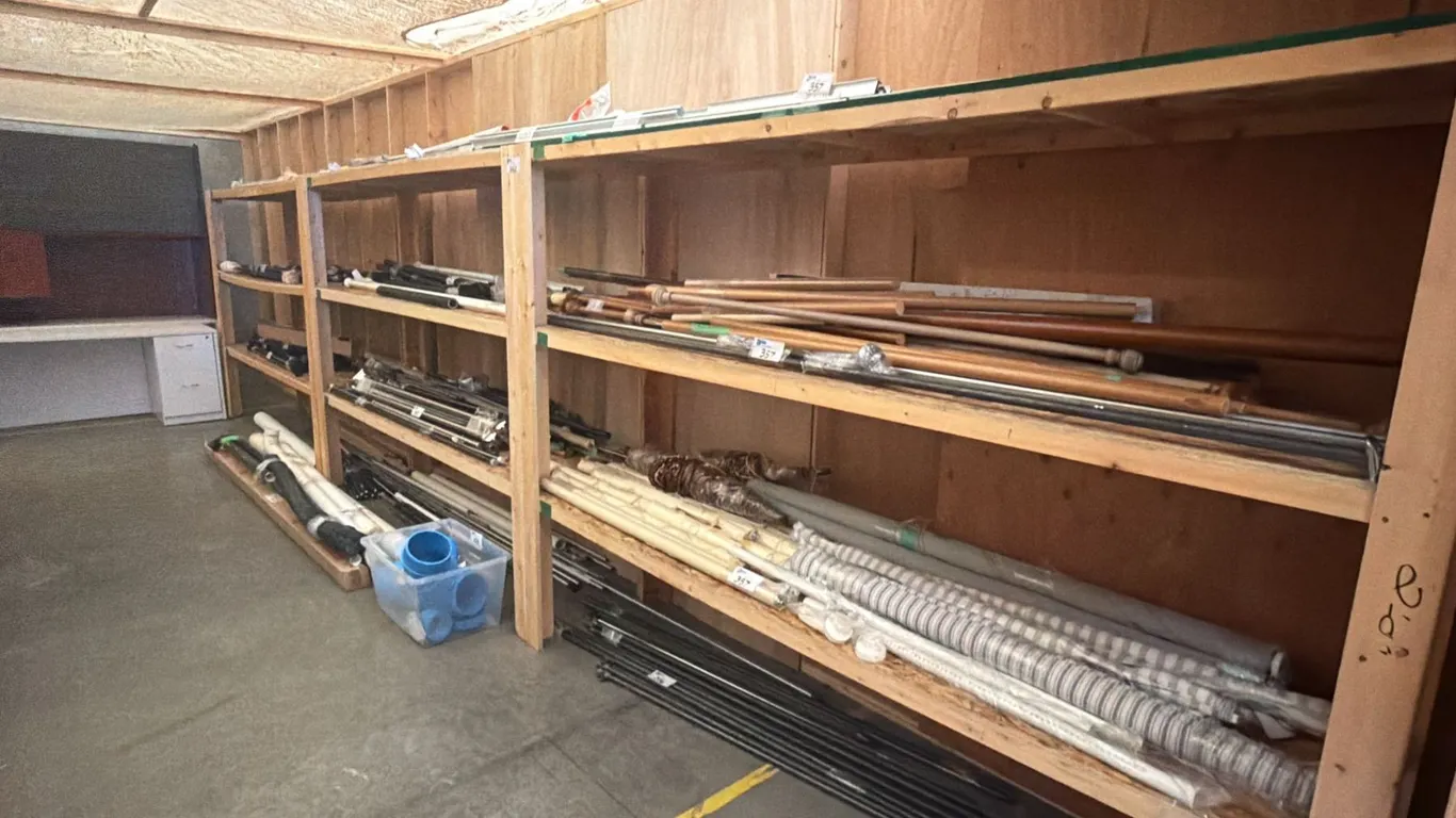 GROUP OF 3 WOODEN SHELF UNITS - EACH MEASURES APPROX. 8FT X 2FT X 6FT HIGH