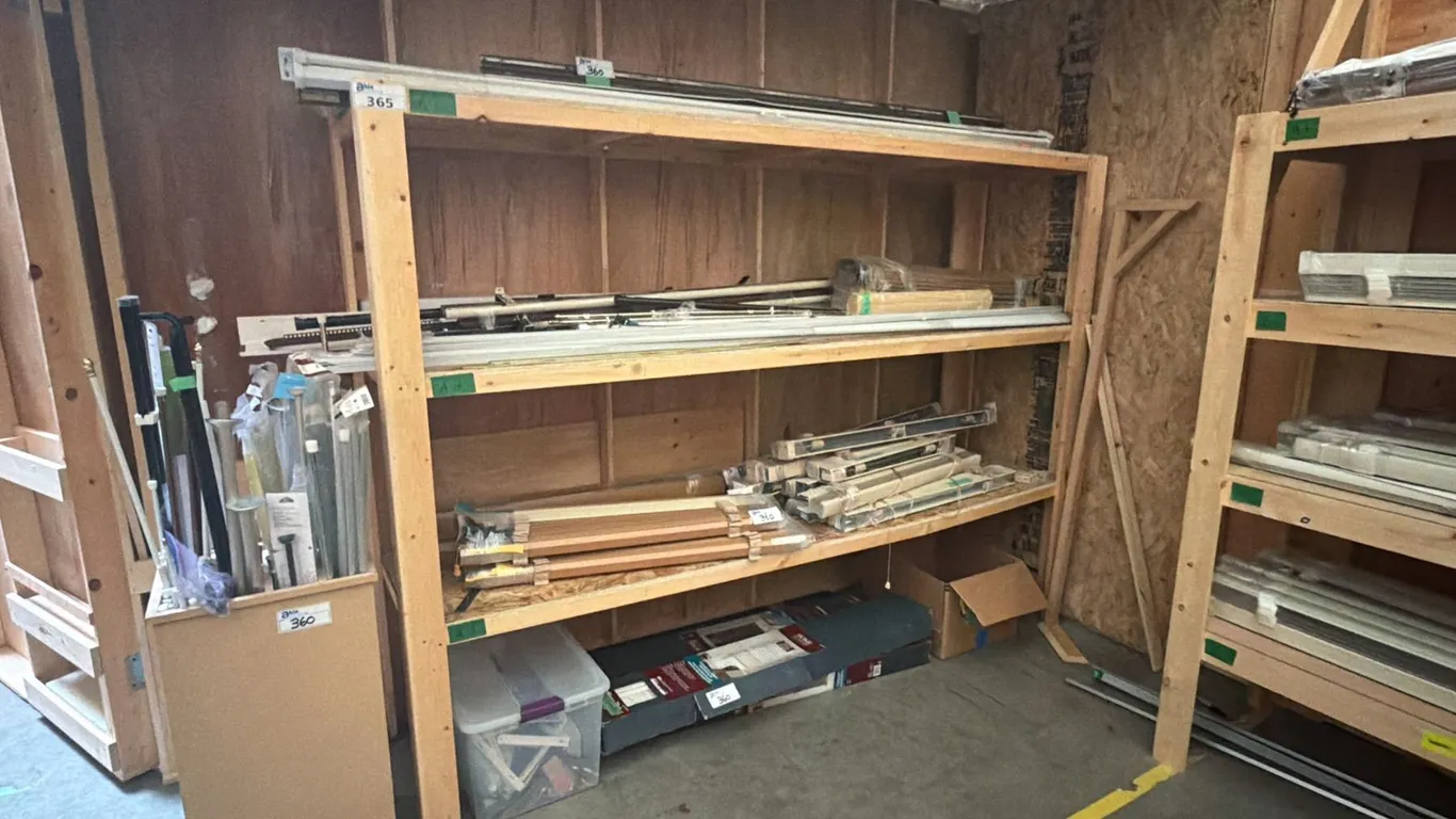 ONE WOODEN SHELF UNITS -MEASURES APPROX. 8FT X 2FT X 6FT HIGH