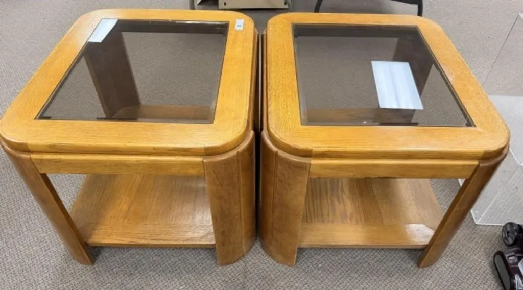 2 Matching Glass Top End Tables