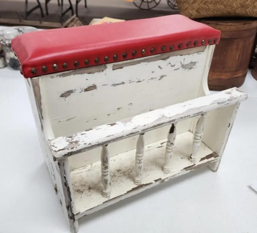 Cream & Red Stool w/ Magazine Rack