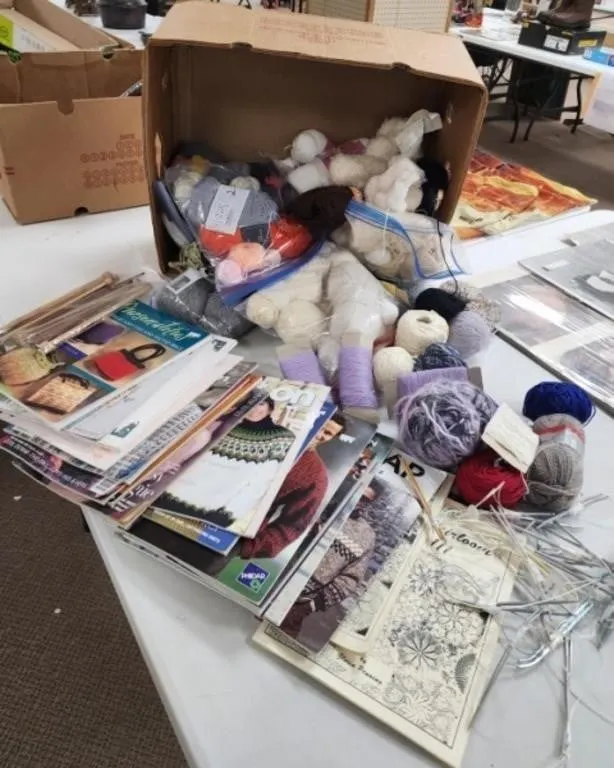 Box of Yarn & Knitting Needles