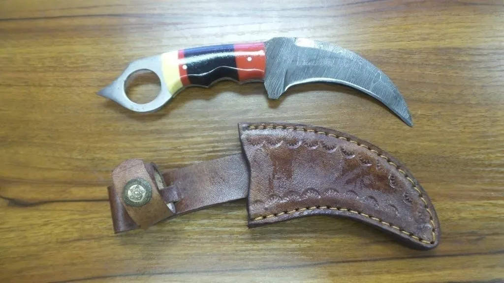 Custom Damascus Karambit Knife with Sheath