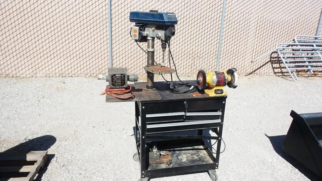 Shop Tool Cart w/ Drill Press & Bench Grinder