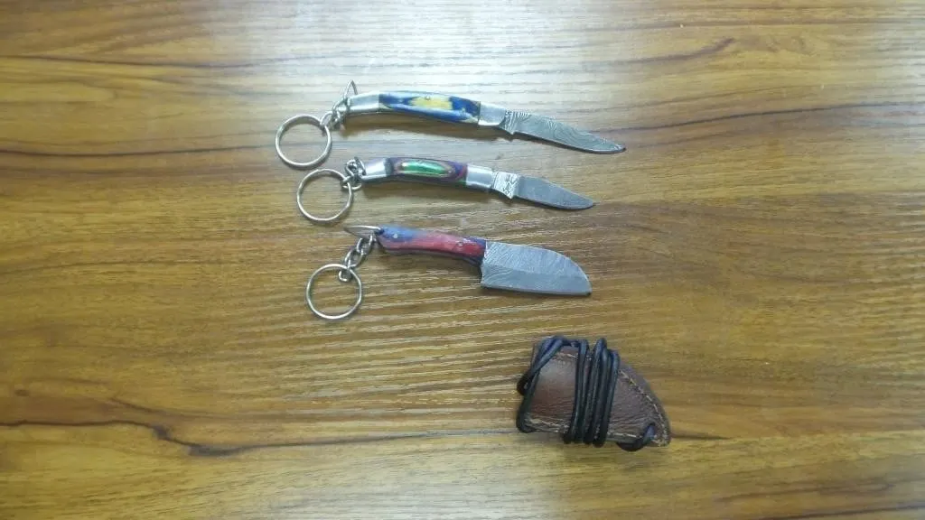 3 Mini Patterned Steel Knife Keychains