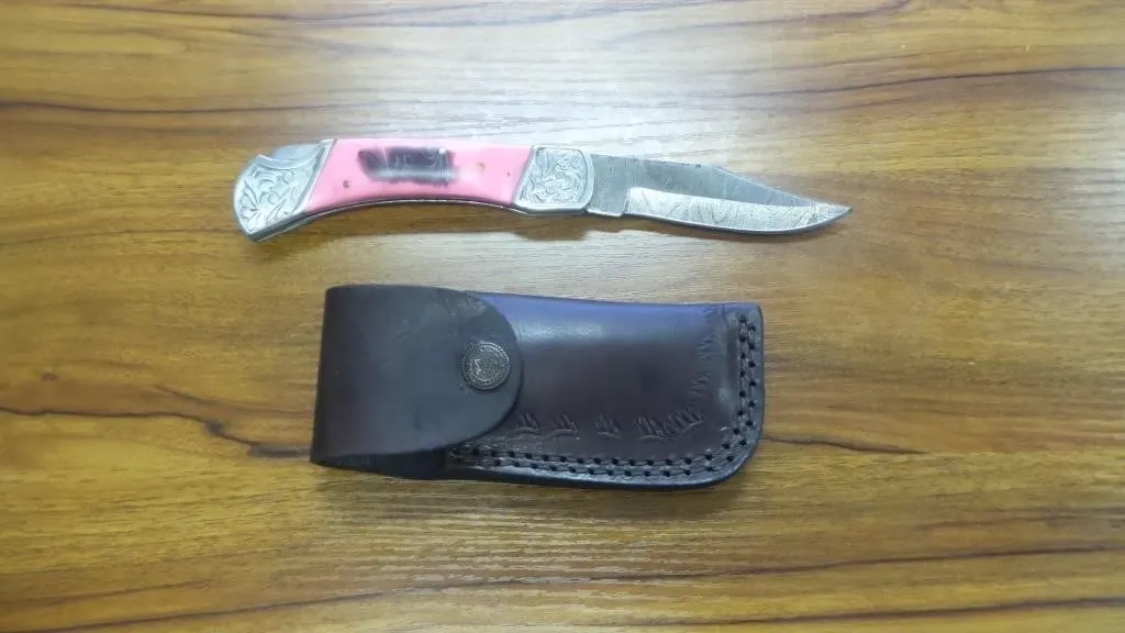 Pink Patterned Steel Folding Pocket Knife