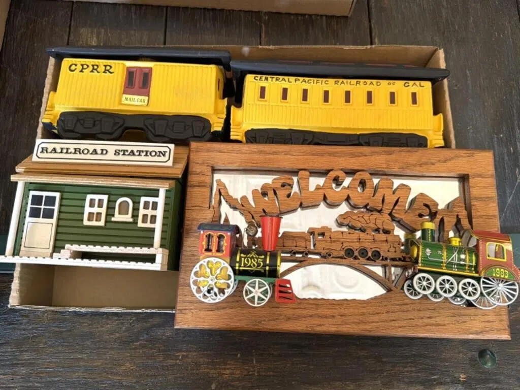 Vintage McCormick Whiskey CPRR Train Cars, Wood