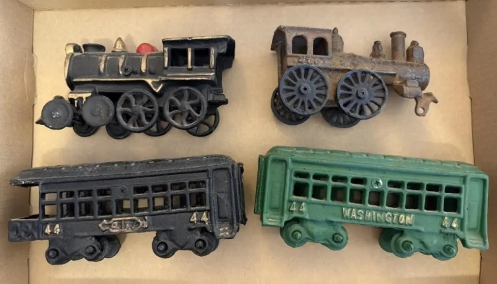 Cast Iron Train Engines and Cars - 8” and Smaller