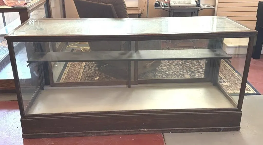 Antique Wood and Glass Showcase Display Cabinet