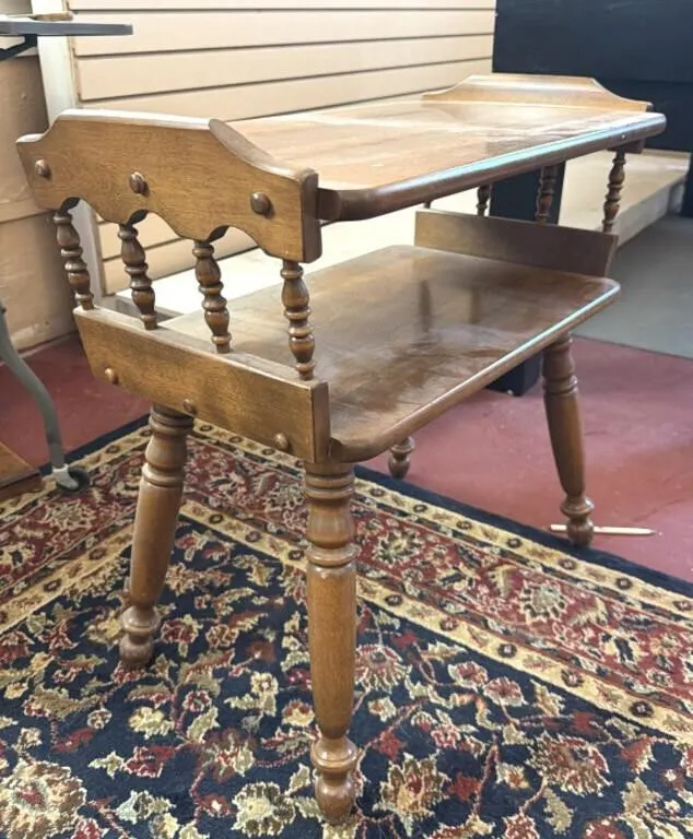 Vintage Two-Tier Wood Side Table
- 24” x 14” x
