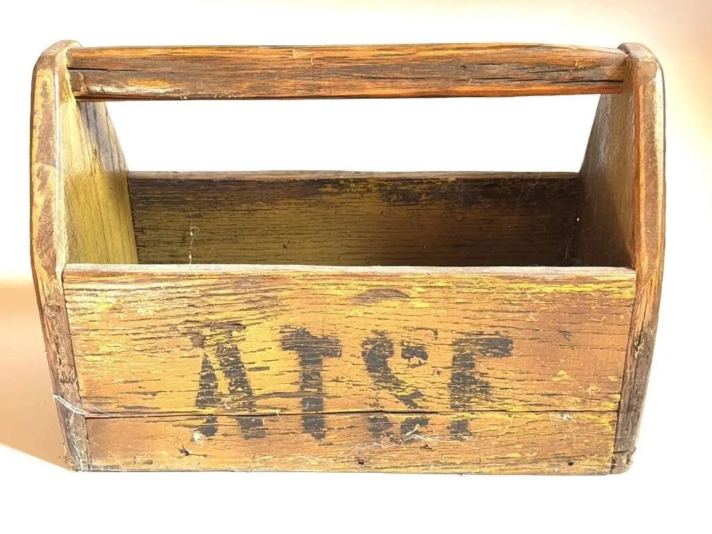 Antique/Vintage AT&SF Railroad Wood Toolbox 15.5”