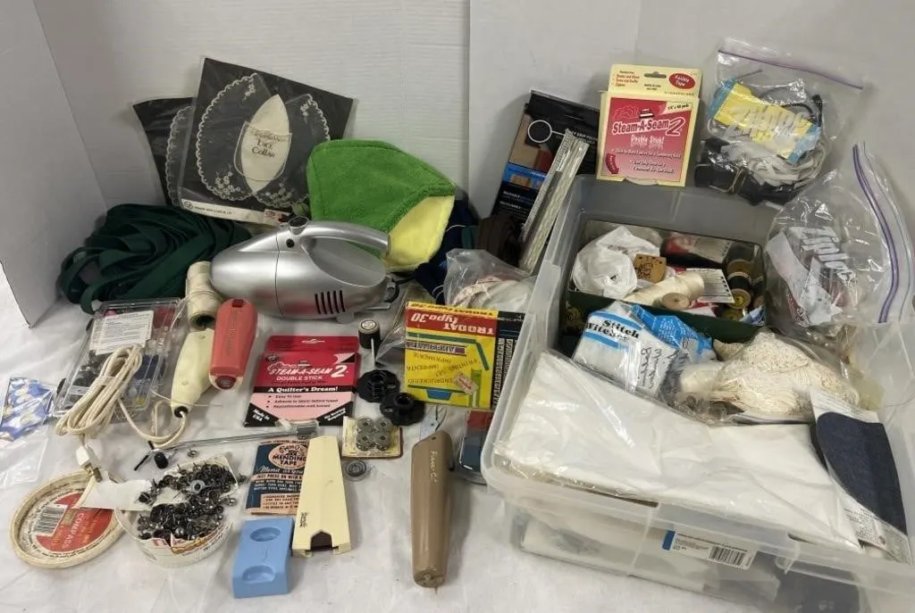 Sewing supplies: nylon snaps and buttons, mending