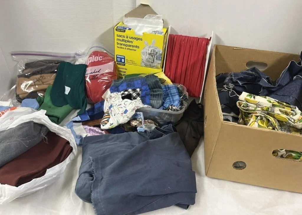 Various Sozes of Scrap Fabrics: denim, fleece,