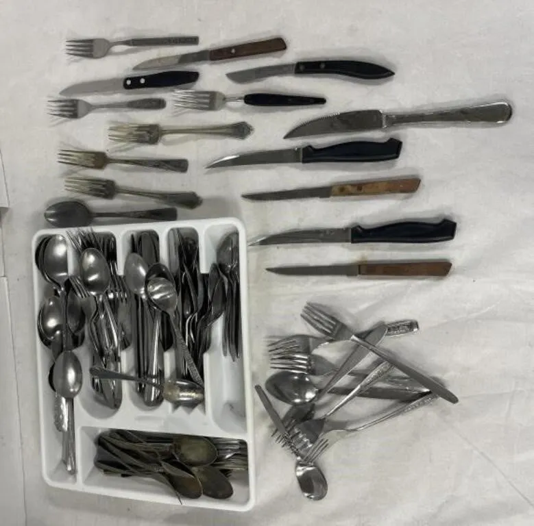 Stainless steel Silverware, steak knives, vintage
