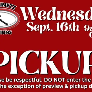 PICKUP WEDNESDAY, SEPTEMBER 16, 2026 9am-6pm
