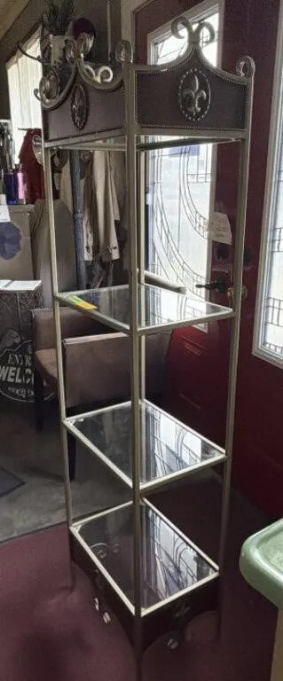 Fleurs-de-Lis Metal/Glass Display Shelf