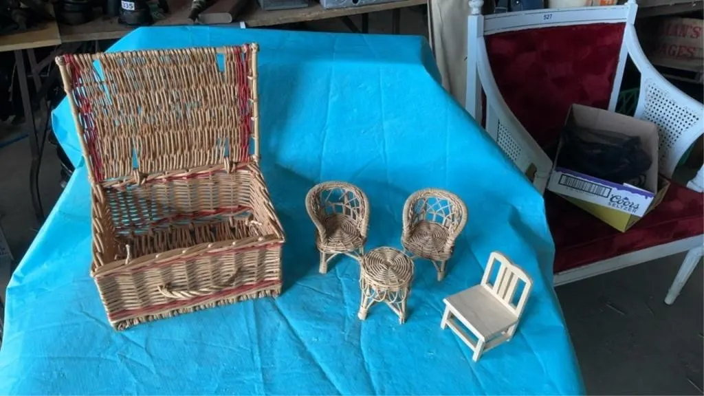 Wicker basket and patio set