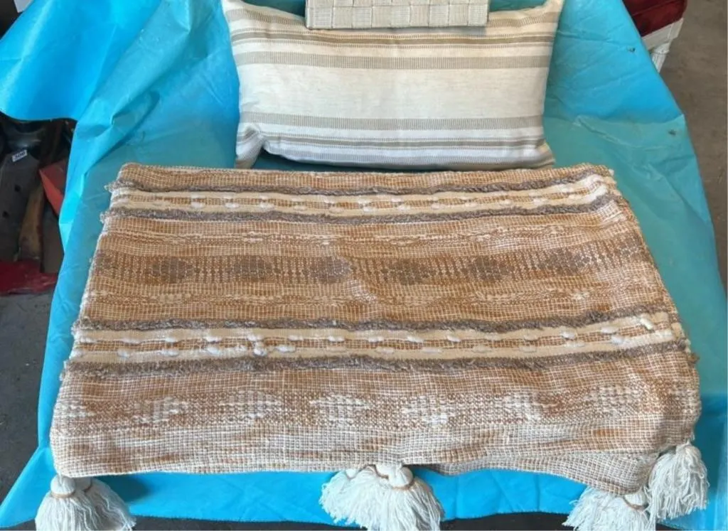 Throw, pillow, organizer basket