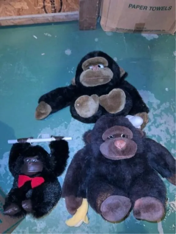 Set of three gorilla stuffed animals