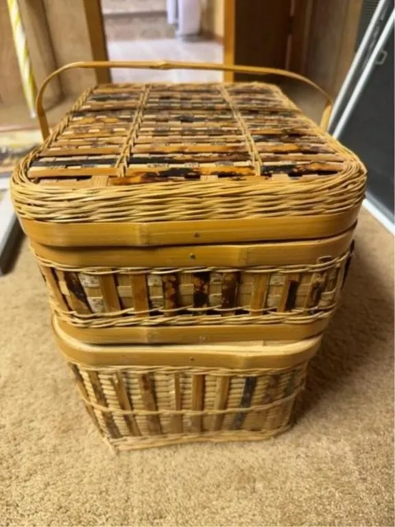 Wicker basket full of yarn