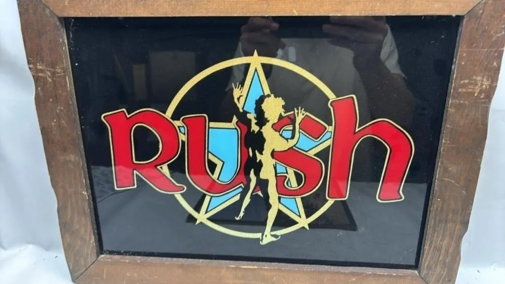 Vintage RUSH Band Glass wood framed mirror