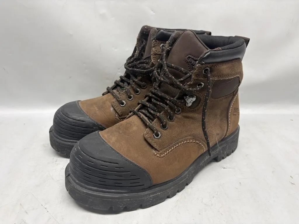 Men's Brown Leather Work Boots, Size 8, Flex-Welt
