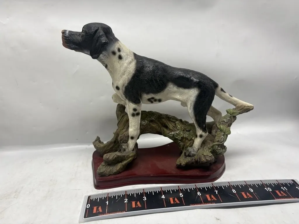 Pointer Dog Figurine on Wood Base