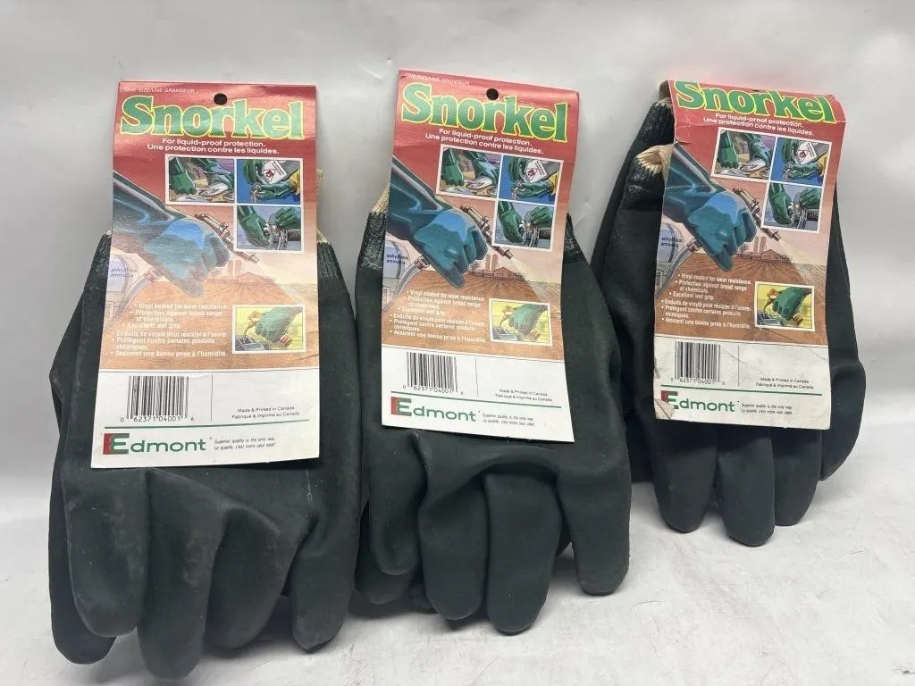 Edmont Snorkel Chemical-Resistant Gloves, Lot of 3