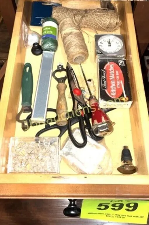 CONTENTS OF DRAWER, ICE PICK, ETC.