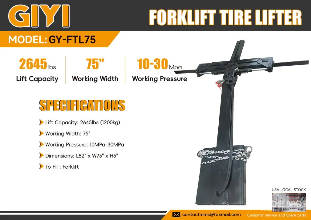 GIYI GY-FTL75 Forklift Tire Lifter~New!