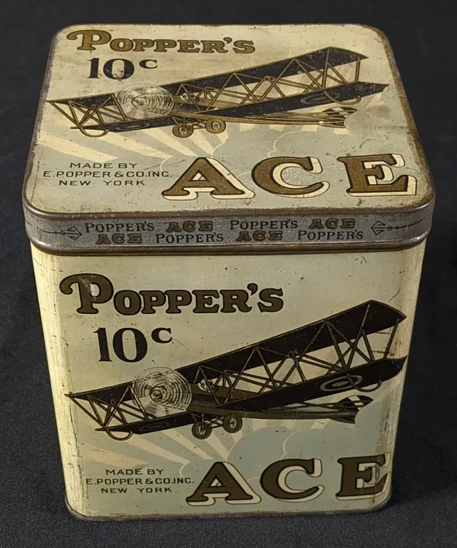 10¢ POPPER'S ACE CIGAR TIN AIRPLANE BIPLANE