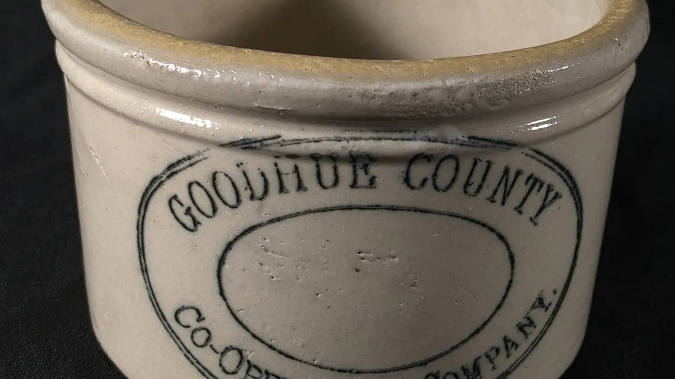 2# RED WING STONEWARE ADVERTISING BUTTER CROCK GOODHUE COUNTY CO-OPERATIVE MINNESOTA