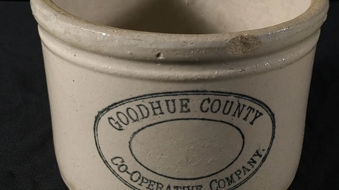 5# RED WING STONEWARE ADVERTIING BUTTER CROCK GOODHUE COUNTY CO-OPERATIVE MINNESOTA