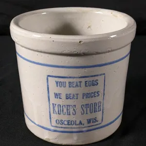 RED WING STONEWARE ADVERTISING BEATER JAR CROCK YOU BEAT EGGS WE BEAT PRICES KOCH'S STORE OSCEOLA WISCONSIN
