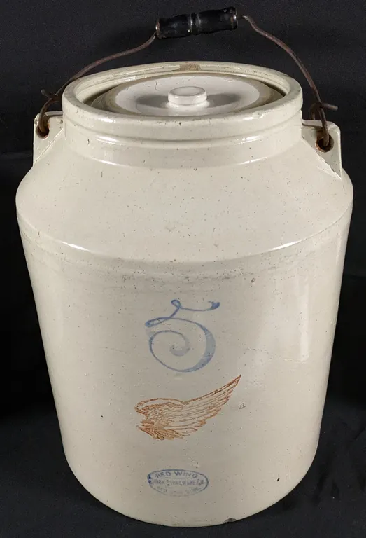 RED WING STONEWARE 5 GAL PACKING JAR CROCK WITH ORIGINAL COVER