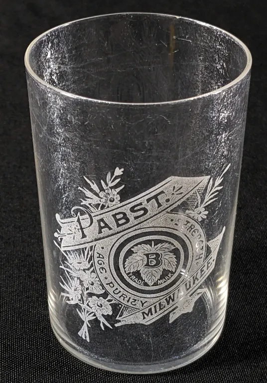 PRE PROHIBTION PABST BEER MILWAUKEE WISCONSIN ETCHED DRINKING GLASS