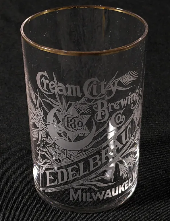 PRE PROHIBITION CREAM CITY BREWING EDELBRAU BEER MILWAUKEE WISCONSIN ETCHED DRINKING GLASS
