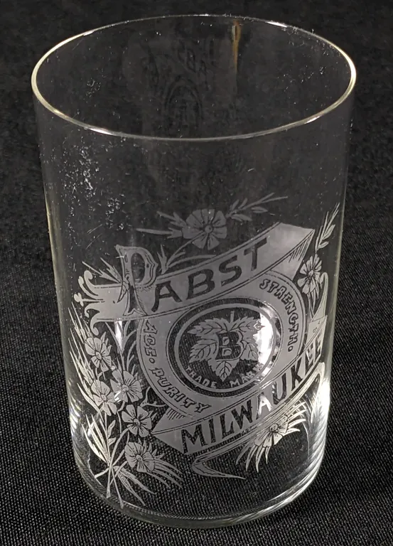 PRE PROHIBTION PABST BEER MILWAUKEE WISCONSIN ETCHED DRINKING GLASS