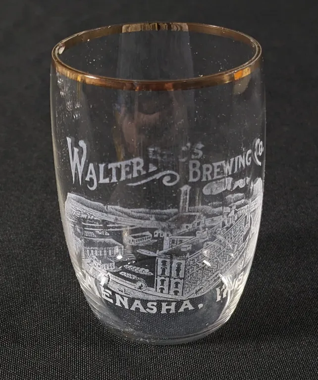 PRE PROHIBITION WALTER BROS BREWING MENASHA WISCONSIN ETCHED BEER DRINKING GLASS