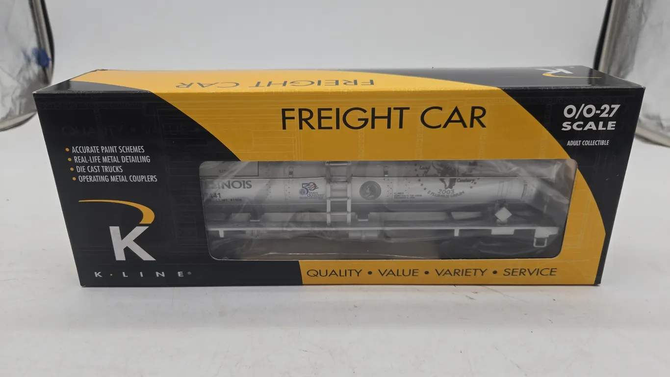 Vintage k line, illinois commemorative quarter tank car bank, new inbox