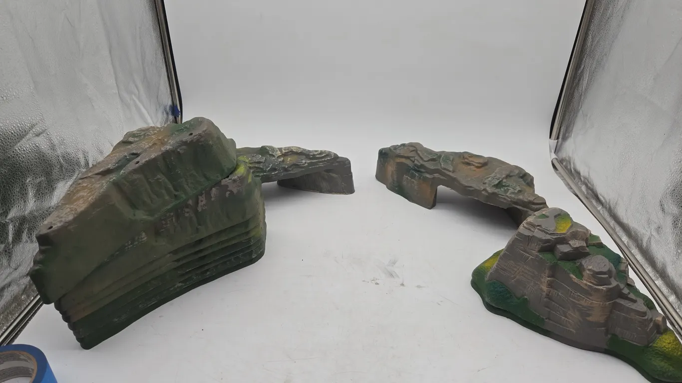 Vintage train layout rock formations