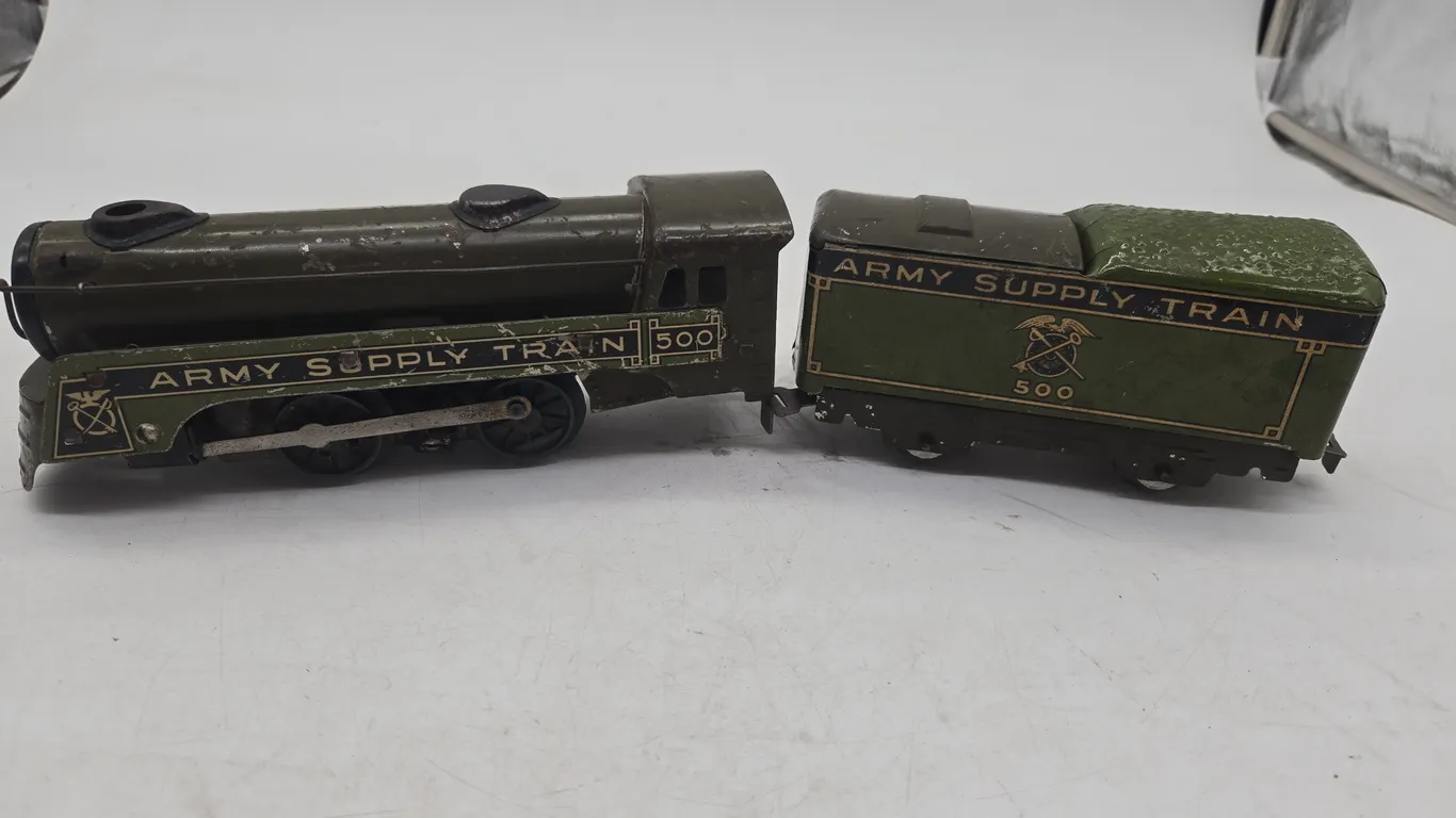 Vintage marks, brand army supply, train locomotive and tinder